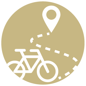 Commute Icon showing a bike, trail and a location marker