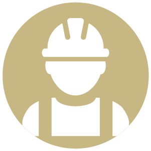 Safety Icon showing a construction worker wearing a hard hat