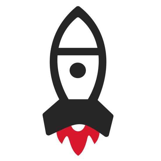 Mission Icon, a rocket ship flying up