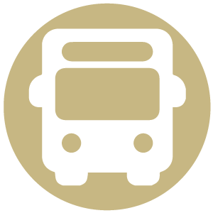 Transportation Icon, White shuttle bus on a gold background