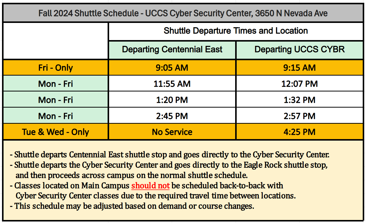 Cybersecurity Shuttle Times